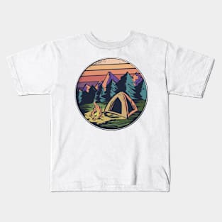 Happy Camper Camping Outdoors Vintage Retro Sunset Kids T-Shirt